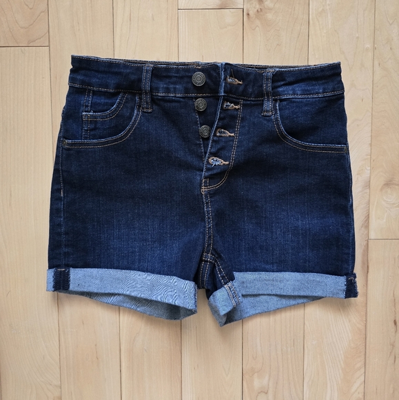 ARDENE Eightytwo Denim Hi-Rise Dark Wash Exposed Button Jean Shorts - Picture 4 of 14